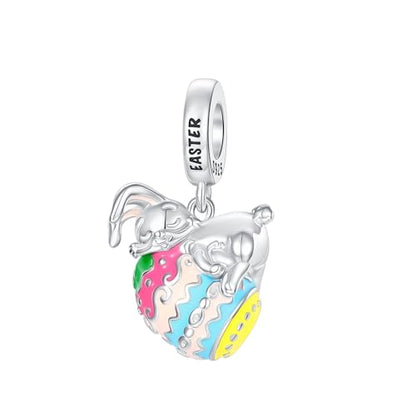 Family Love Mother Daughter Grandma Charm 925 Sterling Silver fits Bracelets Necklace Pendant Bead Charms Jewelry Gift for Women Family Friends - color: Easter Rabbit Egg Charm