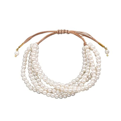 Layered Faux Pearl Bracelet, Adjustable Cord Beaded Bracelet for Women | Layered Faux Pearls; Adjustable Cord; Lightweight; Stackable Style; Everyday Fashion Bracelet