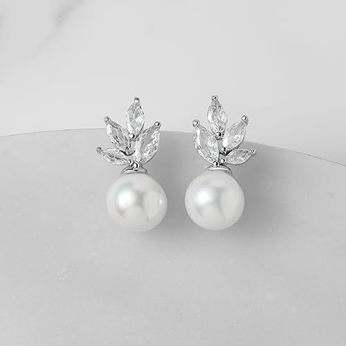SWEETV Cubic Zirconia Pearl Drop Wedding Earrings for Brides, Ivory Bridal Pearl Earrings for Bridesmaid Jewelry Gift - color: 07.Style 8