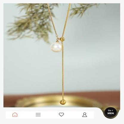Pearl Lariat Necklace for Women Gold Silver Y lariat Pearl Necklace Long Pearl Sliding Necklace Adjustable Pearl Drop Necklace Thin Snake Chain Necklace Wedding Dress Jewelry