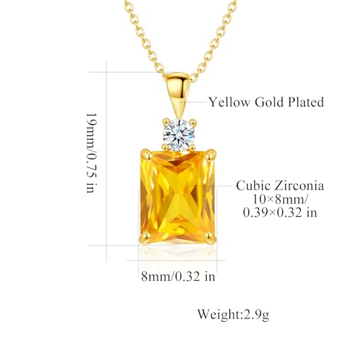 CiNily Rectangular Crystal Necklace for Women Trendy, Pendant Necklace with Chain 14K White Gold | Gold Plated Multicolor Birthstone Pendant Necklaces Boho Jewelry for Christmas Birthday Wedding - color: Gold-Yellow cz