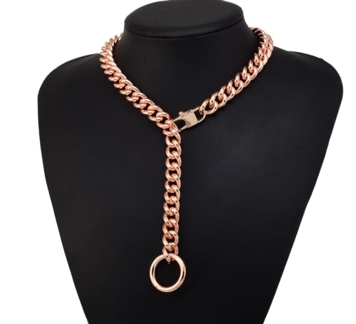 Womens Choker Chain 18K Gold Stainless Steel Cuban Link Gift for her | Adjustable with O Ring Belt tail,0.4inch wide,Punk Rock,Sexy Pendant Xxxt.Necklace - color: Rose Gold