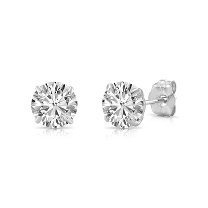 14k White Gold Solitaire Round Cubic Zirconia Stud Earrings with Pushbacks - style: 6mm