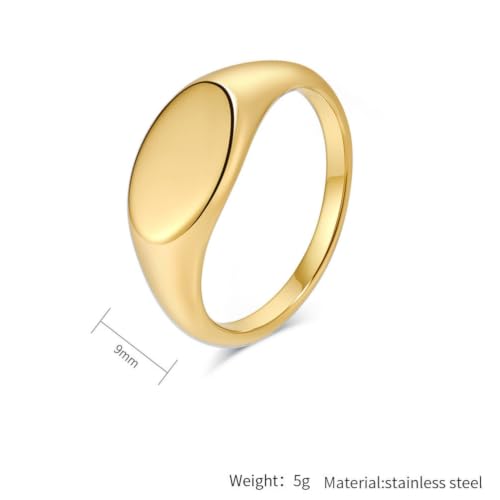 PAURO Women Oval Shape Signet Ring Geometric Style | Stainless Steel Oval-shape Signet Style for Women,Classical Simple Plain Wedding Engagement Statement Ring - color: Gold