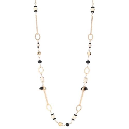 Long Gold Boho Necklaces for Women Beaded Statement Chain Long Necklace Gold Costume Jewelry Birthday Gifts for Her - color: Black White