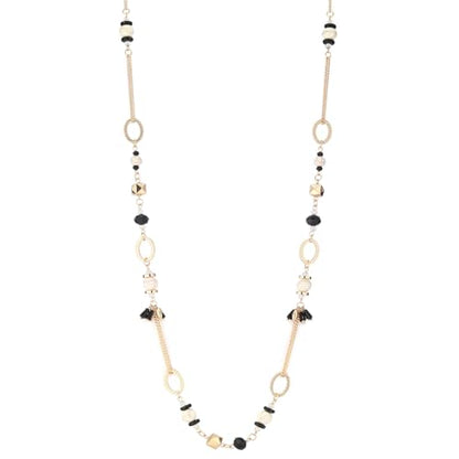 Long Gold Boho Necklaces for Women Beaded Statement Chain Long Necklace Gold Costume Jewelry Birthday Gifts for Her - color: Black White