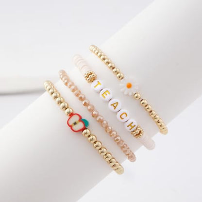GOOJIDS Surfer Heishi Clay Bead Bracelets for Women Bohemian Stackable Gold Plated Beaded Stretch Bracelets Elastic Layering Friendship Bracelets Set Boho Jewelry - color: D-Teach Bracelet