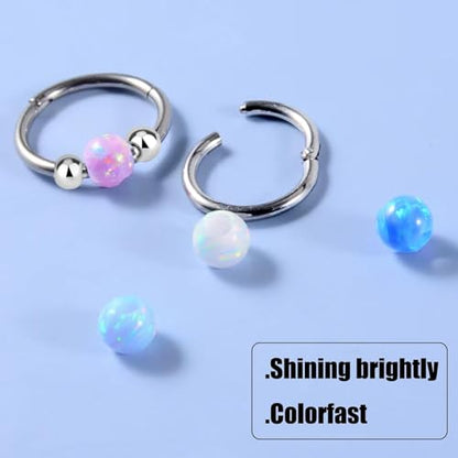 2 Pcs Small Cartilage Hoop Earrings for Women Men, 18G Opal Silver Earrings Hypoallergenic 316L Surgical Steel Hinge Huggie Hoop Earrings for Helix,Tragus,Conch,Rook,Earlobe Piercing Jewelry Nose Ring - style: 1Pc8mm+1Pc10mm Pink Opal/Silver