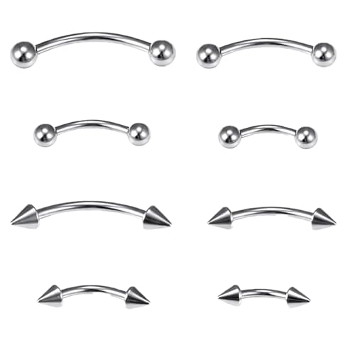 8Pack 16G 6-12mm 316L Surgical Steel Eyebrow Rings Curved Barbell Rook Daith Anti Eyebrow Piercing Jewelry Vertical Labret Jewelry for Women Men