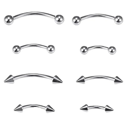 8Pack 16G 6-12mm 316L Surgical Steel Eyebrow Rings Curved Barbell Rook Daith Anti Eyebrow Piercing Jewelry Vertical Labret Jewelry for Women Men