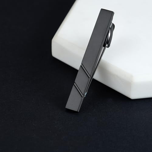 HONEY BEAR 1.97" 2.12" 2.36" Standard Tie Clip for Men Business Wedding | Classic Minimalist, Steel-Plated Copper Base, Gift-Boxed, Thickened, Rounded Corners, Easy to Slide On, No Snag or Wrinkle - style: Matte Black 5.4cm
