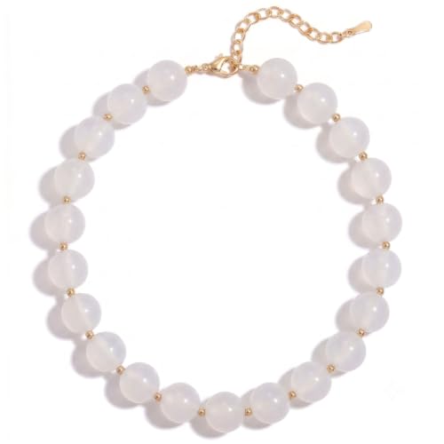 Colorful Beaded Necklace for Women Boho Statement Chunky Necklace Natural Stone Beads Gemstone Choker Necklaces Handmade Summer Beach Jewelry - color: White