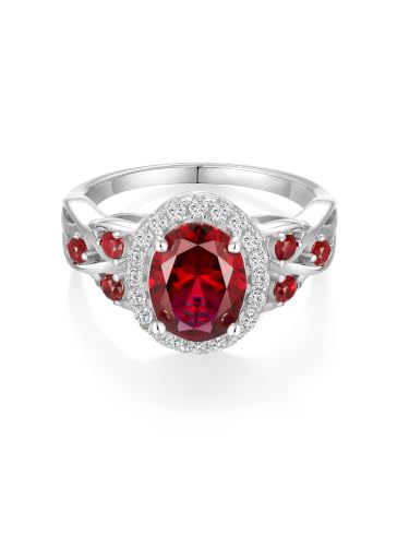 2-3 Carat Oval Engagement Ring 925 Silver Celtic Knot Birthstone Rings for Women Hypoallergenic Amehtyst/Aquamarine/Emerald/Ruby/Sapphire Cocktail Rings Jewelry Size 6-10 - color: A. Ruby
