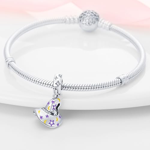 925 Sterling Silver Charms for Bracelets and Necklaces Lipstick and Perfume High Heels Dangle Pendants Heart Butterfly Bead Charms Halloween Christmas Gift for Womens - style: Halloween Magic Hat Dangle
