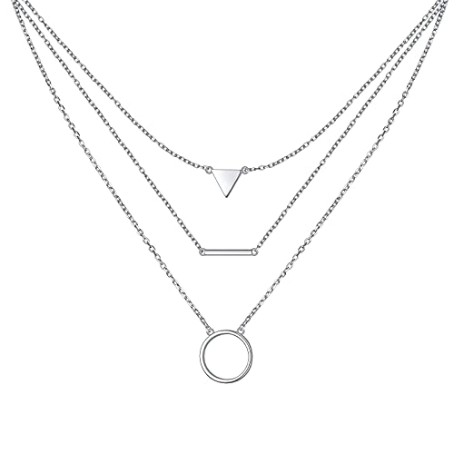 925 Sterling Silver Multilayer Layered Triple Long Chain Necklace for Women - style: Multilayer Layered 3