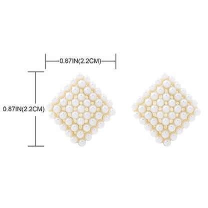 YOQUCOL Simulated Pearl Flower-Cluster Shape Clip On Stud Earrings Non Pierced Ear Earrings for Women - color: Diamond-shaped
