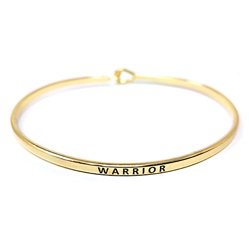 by you Inspirational Positive Message Engraved Thin Cuff Bangle Hook Bracelet - color: Warrior-Gold