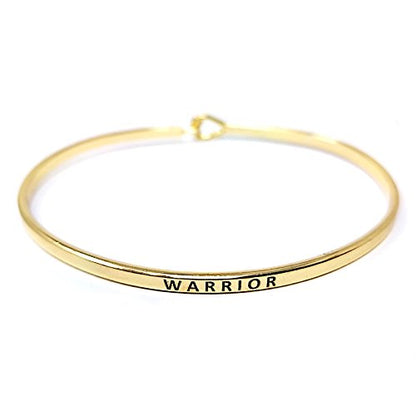 by you Inspirational Positive Message Engraved Thin Cuff Bangle Hook Bracelet - color: Warrior-Gold