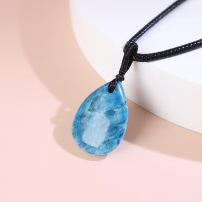 Teardrop Gemstone Necklaces for Women, Healing Crystal Pendant Necklace Birthstone Jewelry for Women - color: Blue apatite
