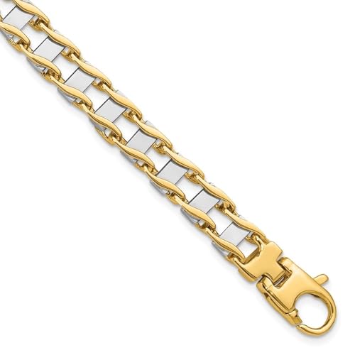 14K Two-tone Gold 7.5mm Hand-polished Fancy Link Chain Bracelet 8.5"