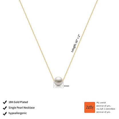 Zeffy Pearl Necklace 8MM Dainty Round Imitation Pearl Choker Necklace Wedding Pearl Necklace Delicate Jewelry for Women Simple Bridesmaid Jewelry Gifts - style: Style6-10mm Gold Single Pearl Necklace