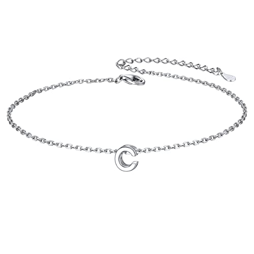 ChicSilver Initial Bracelet for Women 925 Sterling Silver Letter Initial Bracelet Dainty Personalized 26 Alphabet Jewelry Gifts for Birthday Anniversary Wedding - style: C