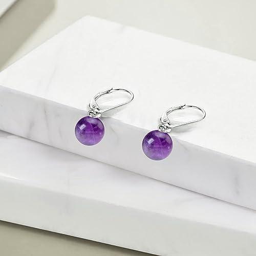 925 Sterling Silver Pearl Leverback Earrings Dangle Drop Jewelry Gifts for Women - style: Amethyst