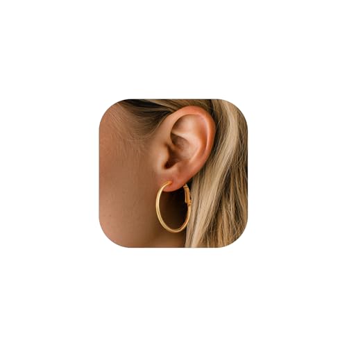 FaithHeart 2mm Thin Hoop Earrings for Women Hypoallergenic, Silver/Black/14K Gold Plated Stainless Steel Large Hoop Earrings for Women Lightweight Earring Trendy Jewelry, 20mm-100mm - color: Gold, size: 30mm/1.18"