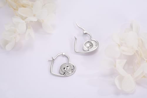 LES OSEWA Dog Animal Earrings Sterling Silver Animal Heart Hoop Dangle Earrings Cute Jewelry Gifts for Women - color: Bichon Frise