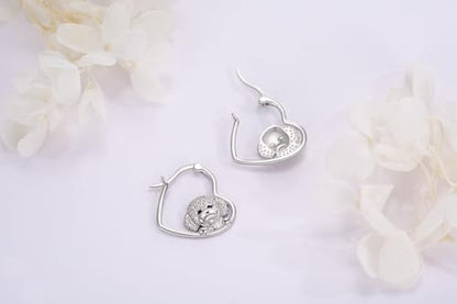 LES OSEWA Dog Animal Earrings Sterling Silver Animal Heart Hoop Dangle Earrings Cute Jewelry Gifts for Women - color: Bichon Frise