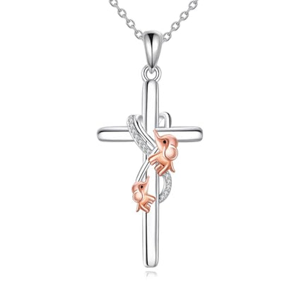 POPLYKE Cross Necklace for Women 925 Sterling Silver Cross Pendant Necklace Animal Jewelry Christmas Gifts for Women Mother Grandma - style: Elephant
