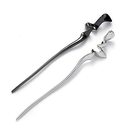2Pcs Chinese Hair Sticks for Women, Silver Black Metal Bun Hairpin, 2Pcs | Chinese hair chopsticks for women, silver hair stick,metal hairpin, bun hairstyle headwear