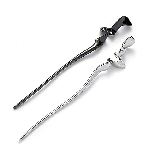 2Pcs Chinese Hair Sticks for Women, Silver Black Metal Bun Hairpin, 2Pcs | Chinese hair chopsticks for women, silver hair stick,metal hairpin, bun hairstyle headwear