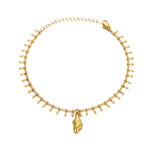 Lit Wall Gold Anklets for Women 18K Gold Plated Adjustable Summer Simple Foot Jewelry Ankle Bracelet for Women - style: Conch Shell