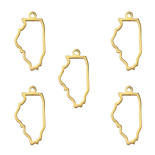 kkjoy 5Pcs Hollow Continents Maps of USA Pendant Charms for Jewelry Making and Crafting, Stainless Steel Mini Charm Craft Supplies Accessories for DIY Bracelet Necklace Earrings - color: Hollow Illinois Map - Gold