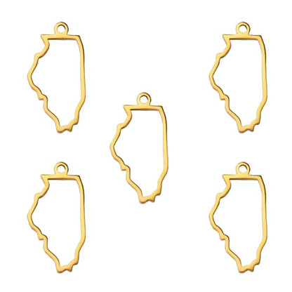 kkjoy 5Pcs Hollow Continents Maps of USA Pendant Charms for Jewelry Making and Crafting, Stainless Steel Mini Charm Craft Supplies Accessories for DIY Bracelet Necklace Earrings - color: Hollow Illinois Map - Gold