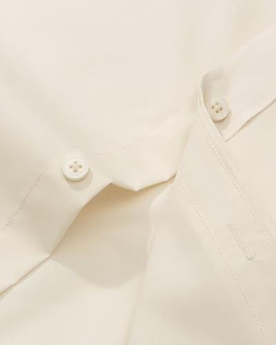 Alimens & Gentle Men's Dress Shirt Regular Fit Stretch Stain Shield Long Sleeve Solid Business Wedding Button Down Shirts - color: Beige, size: Large