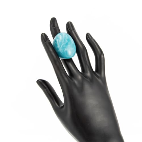 Women's Chunky Statement Resin Ring - Big Acrylic Fashion Jewelry with Marble/Amber Pattern, Lightweight Retro Ring for Daily/Party Wear - color: Blue