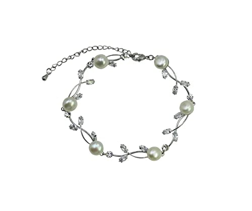Faship Genuine Freshwater Pearls Floral Necklace Earrings Set | Premium CZ Crystal, Gorgeous, Sparkling - color: Clear / Matching Bracelet