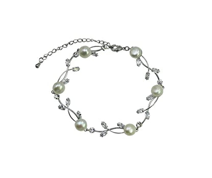 Faship Genuine Freshwater Pearls Floral Necklace Earrings Set | Premium CZ Crystal, Gorgeous, Sparkling - color: Clear / Matching Bracelet