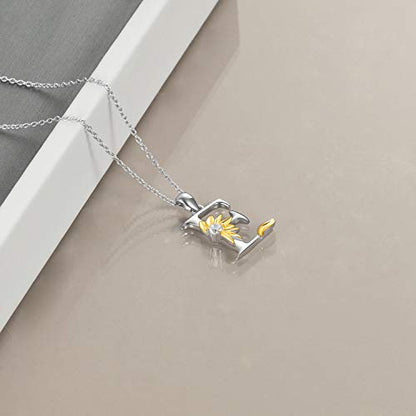 POPLYKE Initial Sunflower Necklace for Women 925 Sterling Sliver Sunflower Pendant Necklace Letter Initial Pendant Chain - style: Sunflower E