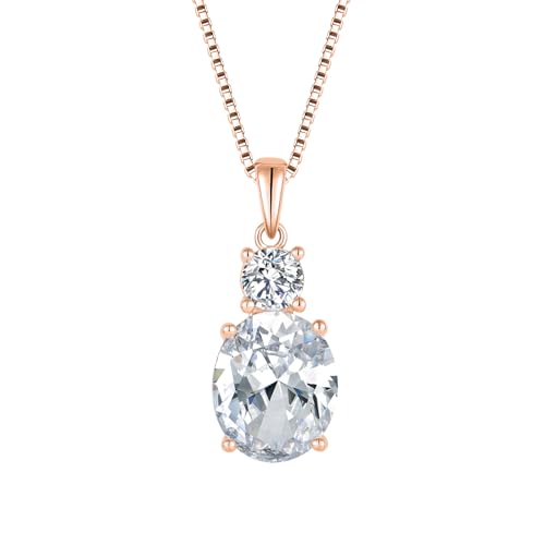 Birthstone Necklace for Women 925 Sterling Silver | Oval Cut Pendant Necklace, Jewelry for Mom Wife - color: Rose Gold