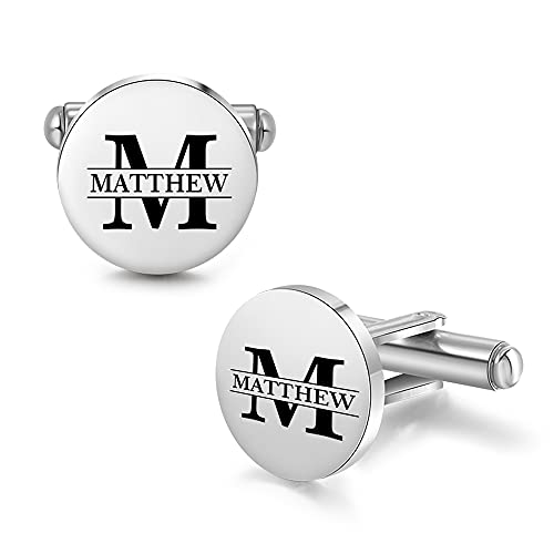 Custom Cufflinks for Men - Personalized Gold Mens Cufflinks with Engraving Name & Initial Stainless Steel Cuff Links for Wedding Groom Businessman - color: Style 3