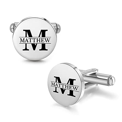 Custom Cufflinks for Men - Personalized Gold Mens Cufflinks with Engraving Name & Initial Stainless Steel Cuff Links for Wedding Groom Businessman - color: Style 3