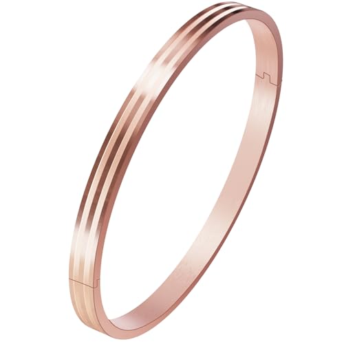 18K Gold Plated Bracelet Love Bangles for Women, 6.7in / 7.1in | Stainless steel, Waterproof & Non tarnish. Elegant & Shining. Verstaile for daily wear, perfect for stacking. Ideal Gift. - color: Rose Gold-6.7in