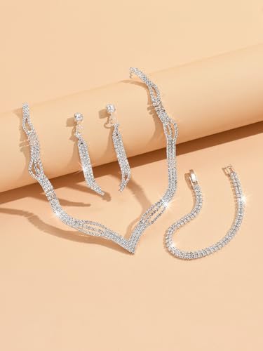 Prom Earrings Necklace Bracelet Set Elegant Crystal Rhinestone Necklace Earrings Bracelet Bridal Wedding Prom Dresses Costume Outfit Gold Jewelry Sets for Women - color: D