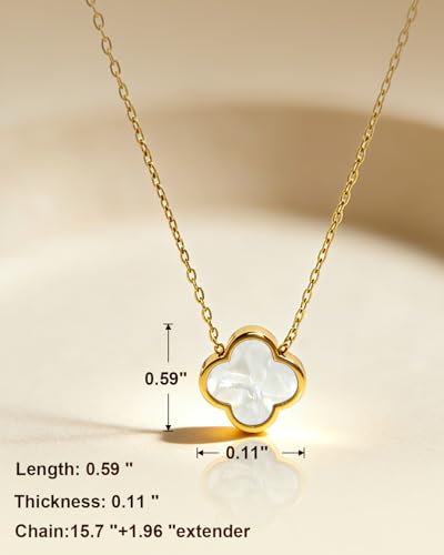 Four Leaf Clover Necklace 18K Gold Plated Necklaces for Women Lucky Flower Pendant Adjustable Link Chain Stainless Steel Dainty Trendy Simple Jewelry Gifts for Women - color: 1G-Single White