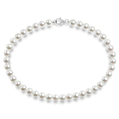 PAVOI 925 Sterling Silver Round Simulated Shell Pearl Necklace Strand | Pearl Choker Necklace | Jewelry for Women - size: 16 Inches, style: 6mm