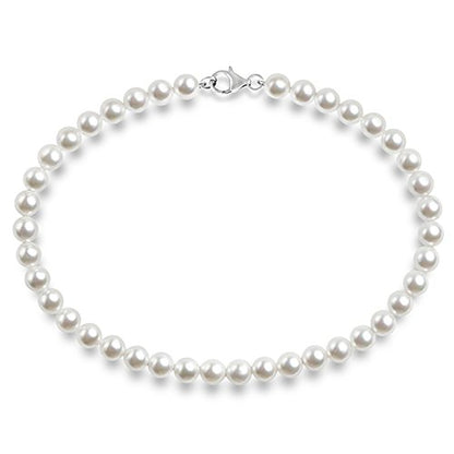 PAVOI 925 Sterling Silver Round Simulated Shell Pearl Necklace Strand | Pearl Choker Necklace | Jewelry for Women - size: 16 Inches, style: 6mm