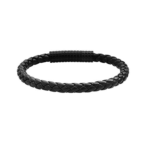 Edforce Classic Braided Genuine Leather Wrist Band Cuff Bracelet, 8.25inches - color: Black